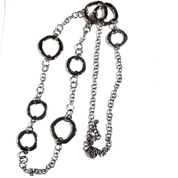 Elegant Silver-tone Hoop Design Bold Long Necklace - Women's Fashion Jewelry - Picture 1 of 7